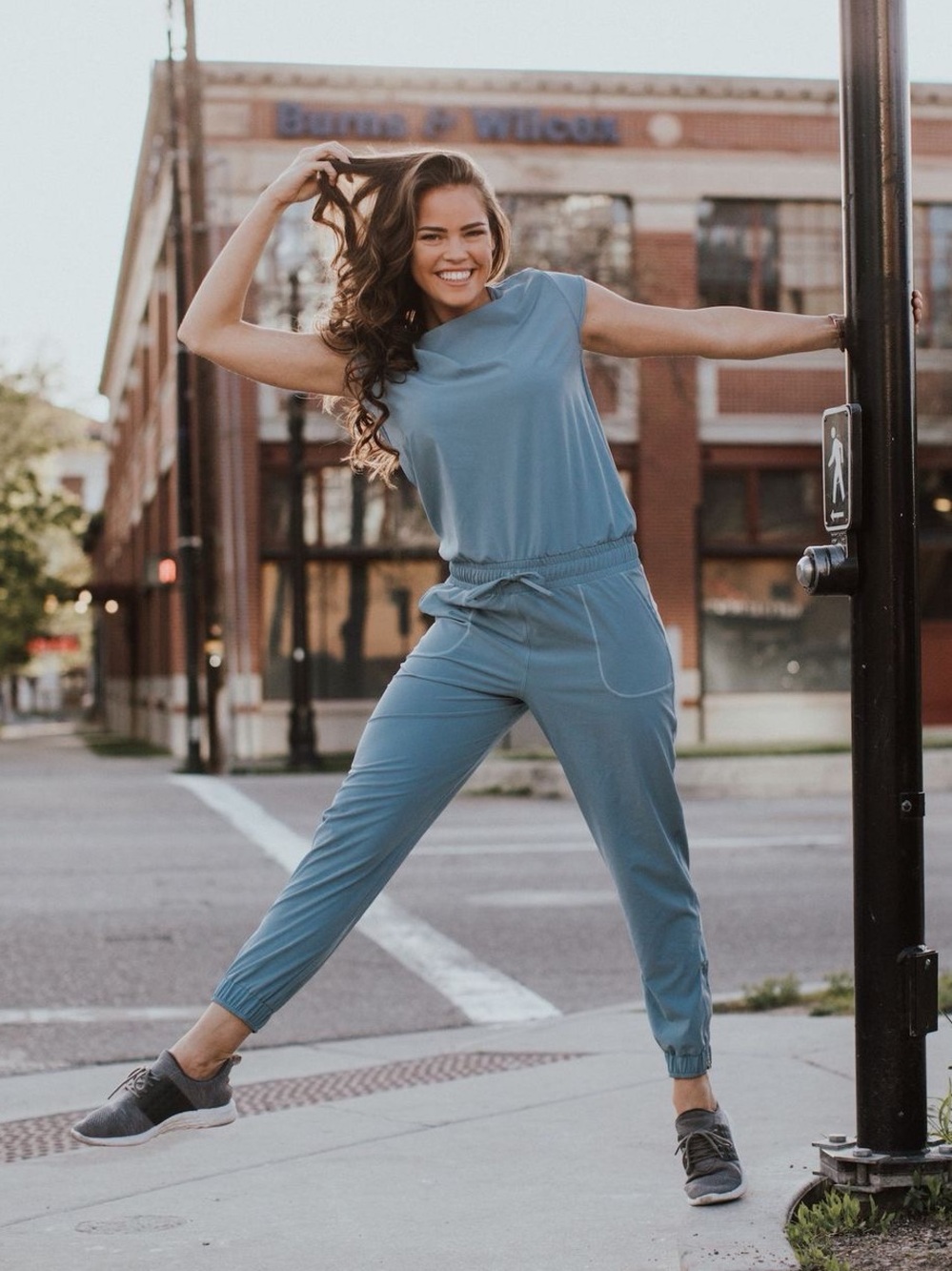 Albion Dusk Blue Jumpsuit - Nylon Spandex Short Sleeve Jogger Style